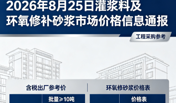 从化2026年8月25日灌浆料及环氧修补砂浆市场价格信息通报